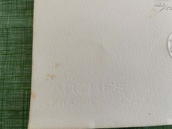 Bottom-left corner of Picasso lithograph showing Arches France watermark