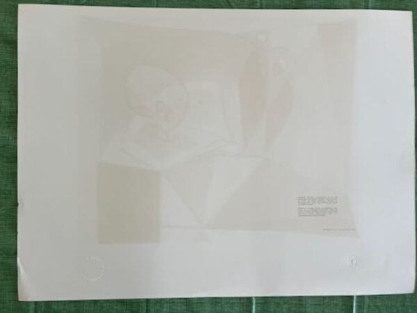 Rear view of Picasso lithograph with provenance text and dual embossing